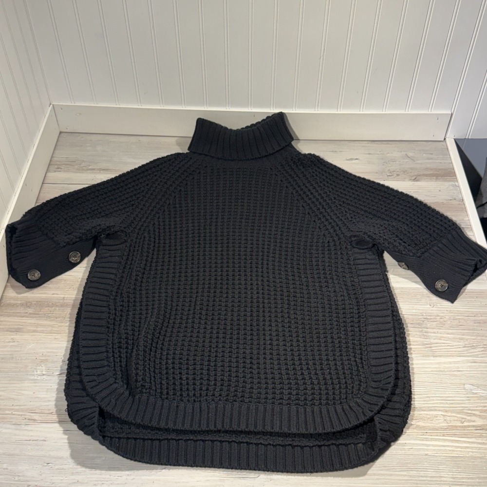 J.Crew Chunky Knit Turtleneck Poncho Sweater Black Size M